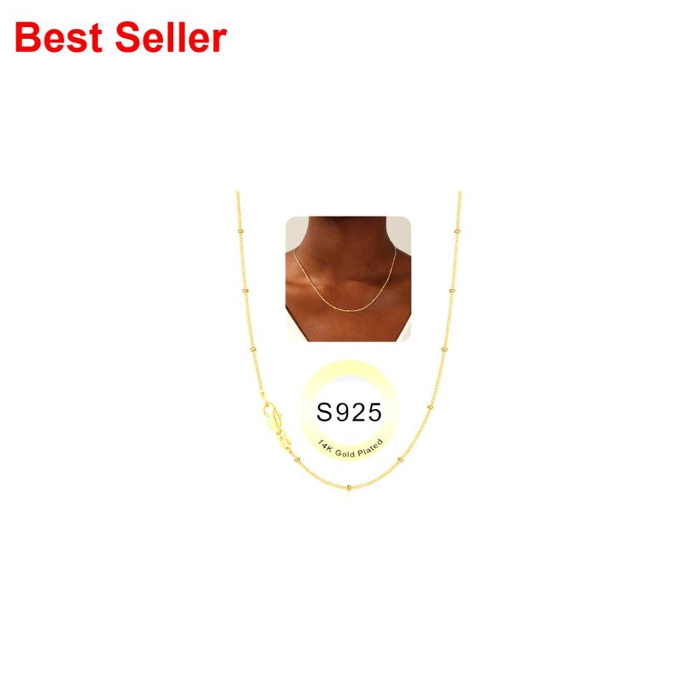 Sterling Silver Satellite Bead Chain Necklace, Gold Plated, 18 Inches